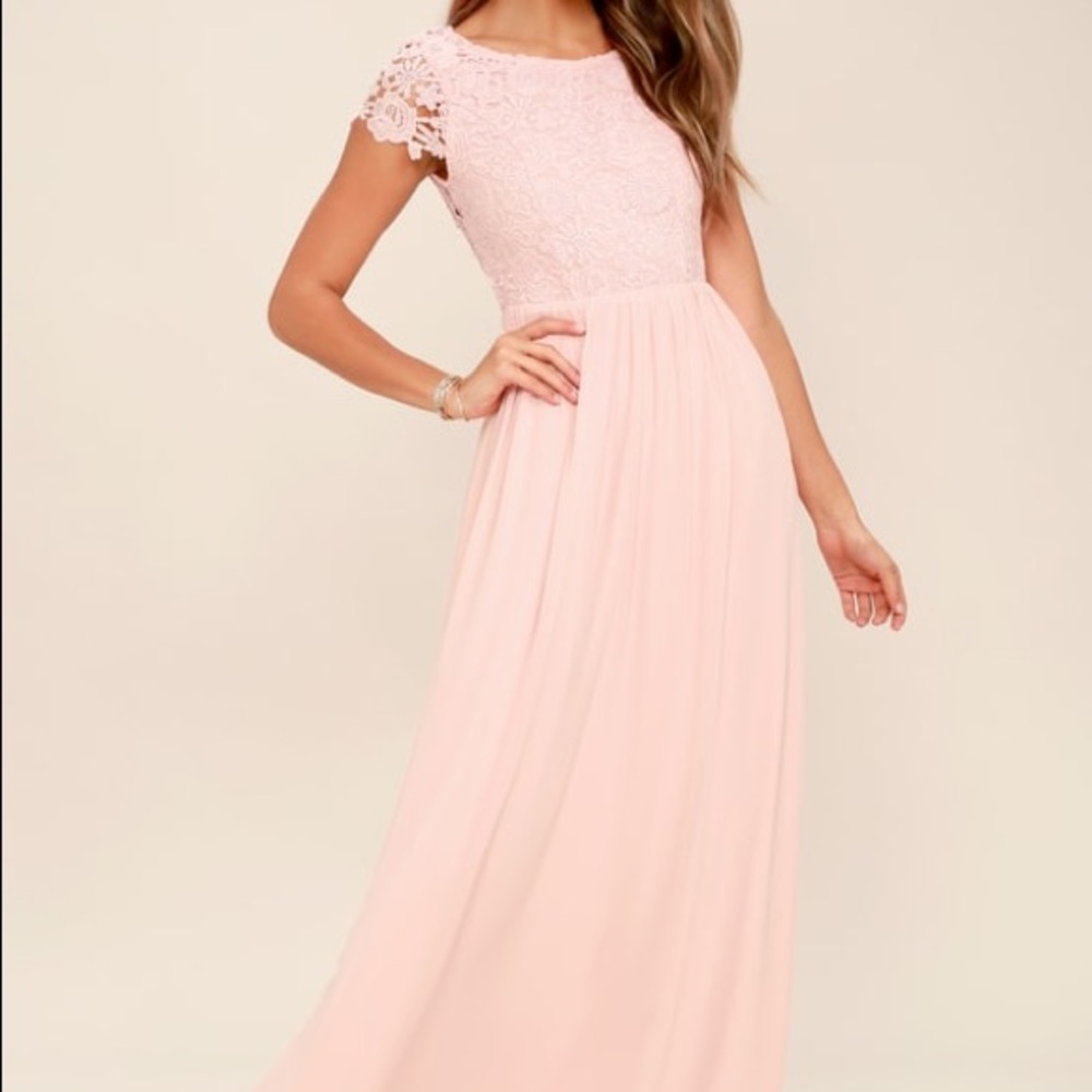 THE GREATEST BLUSH PINK LACE MAXI DRESS